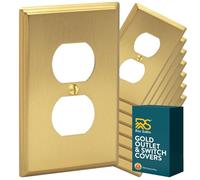 Rio Salto BRASS Metal Gold Outlet Cover 1-Gang Duplex MIDSIZE Light Switch Cover Electrical Wall Plate Single Duplex Wallplate Covers Brushed Brass Modern Deco (Duplex 1-Gang (8-Pack), Mid Size)