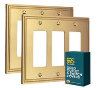 Rio Salto Brushed Brass Gold Metal Triple Rocker Switch Plate Decorator GFCI Outlet Covers Light Switch Plate Decorative Wall Plates - Imperial Collection 2-Pack Midsize 6.94" X 5.00"