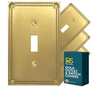 Rio Salto Duplex Outlet Cover Light Switch Plate Brushed Gold Metal Outlet Covers Light Switch Cover - Pearl Collection Decorative Wall Plates Midsize 3.13" x 5.00" (4, Brass Gold, Toggle 1-Gang)