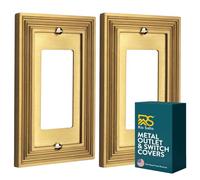 Rio Salto Estate Collection Brushed Brass Light Switch Cover - 1-Gang Rocker Decorator Wall Plate 5" x 3.13" Midsize Decorative Gold Switch Plate Metal Outlet Covers 2-Pack
