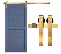 Rio Salto Gold Barn Door Hardware Kit Adjustable Length Sliding Door Hardware Modern Barn Interior 8 Feet Brushed Brass Panel Hardware Hardware Kit, 8ft - Door NOT Included