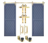 Rio Salto Gold Barn Door Hardware Kit Double Door Sliding Hardware Modern Barn Interior Gold Brushed Brass Panel Hardware - 12ft - Hardware ONLY (Hardware Kit Plus, 12ft - Double Door)