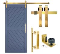 Rio Salto Gold Barn Door Hardware Kit Sliding Door Hardware Modern Barn Interior Closet Pantry Brushed Brass Panel Hardware with Handle Bar and Floor