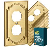 Rio Salto Heritage Collection Brushed Brass Gold Duplex Outlet Cover Light Switch Plate Wall Plates 8 Pack Midsize 5" X 3.13" Metal Heavy-Gauge Decorative Luxury Premium Wall Plate