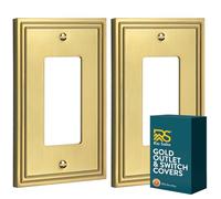 Rio Salto Imperial Collection Wall Plate - Brushed Brass Metal Light Switch Cover Outlet Covers Oversized Premium Luxury Decorative Home Decor Artisanal Design (Brushed Brass Gold, 1 Rocker 2PK)