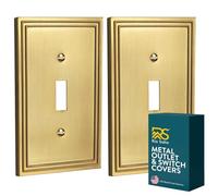 Rio Salto Imperial Collection Wall Plate - Brushed Brass Metal Light Switch Cover Outlet Covers Oversized Premium Luxury Decorative Home Decor Artisanal Design (Brushed Brass Gold, 1 Toggle 2PK)