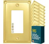 Rio Salto Light Switch Cover Plate Outlet Covers Brushed Brass Gold Metal Decorative Wall Plates - Deco Lotus Collection Midsize 5.00" X 3.13" (1, Brushed Gold, Duplex 1-Gang)