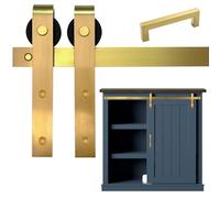 Rio Salto Mini Gold Barn Door Hardware Kit 3ft with Handle, Double Pannel Cabinet Sliding Barn Hardware Track for Sliding Furniture (Gold, 3FT Track Kit (Single Door)