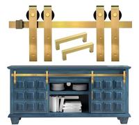 Rio Salto Mini Gold Barn Door Hardware Kit 6FT with Handles, Double Pannel Cabinet Sliding Barn 72" Hardware Track for Sliding Furniture (Gold, 6FT Track Kit (Double Door)