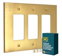 Rio Salto Modern Edge Metal Brass Gold Triple Decorator Wall Outlet Cover Light Switch Cover Triple Rocker Decora Electrical Decorator Decorative Wall Plate Covers Gold Receptacle Midsize 3 Gang