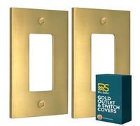 Rio Salto Modern Edge Metal Brass Gold Wall Outlet Cover or Light Switch Cover Rocker Decora Electrical Switch Covers Decorator Plug Wall Plate MIDSIZE Covers Gold (Rocker 1-Gang)