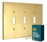 Rio Salto Modern Metal Brass Gold Triple Toggle Light Switch Cover Metal Decorative Toggle Switch Covers Wall Plate Outlet Electric Outlet Socket Triple Togle - Midsize 3 Gang