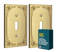 Rio Salto Palazzo Collection Brushed Brass Gold 1-Gang Toggle Light Switch Cover Flip Switch - Midsize Metal Cover 5" x 3.13", Heavy-Gauge Decorative Luxury Premium Wall Plate 2-Pack