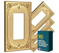 Rio Salto Palazzo Collection Brushed Brass Gold Rocker Decorator Light Switch Cover - Single 1-Gang Midsize 3.13 x 5 in Metal Rocker Wall Plate with Matching Screws 4-Pack