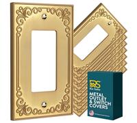 Rio Salto Palazzo Collection Metal Brushed Brass Gold Decorative Rocker Light Switch Plate Outlet Cover Wall Plate - 1 Gang 5" x 3.13" Ornate Classic Design Midsize Premium Heavy-Gauge Wall Plates