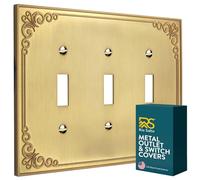 Rio Salto Palazzo Collection Wall Plate Cover, Gold Metal Light Switch Cover, Decorative Outlet Covers Light Plate Switch Cover (Brushed Brass Gold, 3 Toggle 1PK)