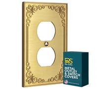 Rio Salto Palazzo Collection Wall Plate Cover, Gold Metal Light Switch Cover, Decorative Outlet Covers Light Plate Switch Cover (Brushed Brass Gold, 1 Duplex 1PK)