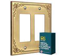 Rio Salto Plazzo Collection Wall Plate Cover, Gold Metal Light Switch Cover, Decorative Outlet Covers Light Plate Switch Cover (Brushed Brass Gold, 2 Rocker 1PK)