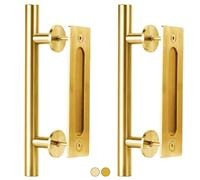 Rio Salto Sliding Barn Door Handle 12 Inch Brushed Gold Pull Handle and Flush Pull Set Heavy Duty Door Hardware for Closet Sliding Doors Modern Gold Finish