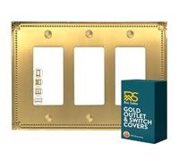 Rio Salto Sunken Pearl Brushed Brass Gold Triple Rocker Outlet Cover or Light Switch Cover Decorative Switch Plates Gold Wallplates Three Gang Decora Decorator (3-gang Rocker)