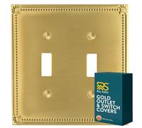 Rio Salto Sunken Pearls Brushed Brass Gold Double Toggle Light Switch Cover Decorative Metal Plate Beaded Togle Gold Wallplates Pearl Switch (2-Gang Toggle 1-Pack)