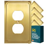 Rio Salto Sunken Pearls Brushed Brass Gold Duplex Outlet Covers Light Switch Cover Plate Metal Decorative Wall Plate Pearl Wall Outlet Electric Socket Covers (1-Gang Rocker 5-Pack)