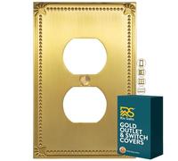 Rio Salto Sunken Pearls Brushed Brass Gold Duplex Outlet Covers Light Switch Cover Plate Metal Decorative Wall Plate Outlet Electric Socket Covers Single Gang Receptacle (1-Gang Duplex)