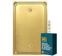 Rio Salto Sunken Pearls Brushed Brass Gold Metal Blank Wall Plate Blank Outlet Cover Cover for Unused Outlets Wall Switch Covers Child Safe Device Outlet Safety (1-Gang Blank)