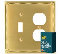 Rio Salto Sunken Pearls Brushed Brass Gold Metal Combination Toggle Switch and Duplex Receptacle Metal Wall Plate Outlet Light Switch Cover Wallplate 2-Gang Brushed Brass Combo (Combo Toggle Duplex)