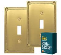 Rio Salto Sunken Pearls Brushed Brass Gold Metal Gold Toggle Light Switch Cover Decorative Plate Beaded Togle Wallplates Pearl Toggle Switch 1-Gang Decorative Midsize (1-Gang Toggle 2-Pack)