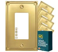 Rio Salto Sunken Pearls Brushed Brass Gold Metal Rocker Light Switch Wall Plate or Outlet Cover Wall Plate Decora Single Receptacle Wallplate Covers (1-Gang Rocker 5-Pack)