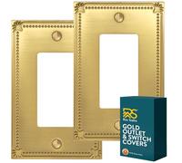 Rio Salto Sunken Pearls Brushed Brass Gold Rocker Light Switch Wall Plate or Outlet Cover Wall Plate Decora Single Receptacle Decorative Wallplate Covers Metal (1-Gang Rocker 2-Pack)