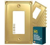 Rio Salto Sunken Pearls Brushed Brass Gold Rocker Light Switch Wall Plate or Outlet Cover Wall Plate Decora Single Receptacle Decorative Wallplate Covers Metal (1-Gang Rocker 8-Pack)
