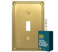 Rio Salto Sunken Pearls Brushed Brass Gold Toggle Light Switch Cover Decorative Metal Plate Beaded Togle Wallplates Pearl Switch Midsize Flip (1-Gang Toggle 1-Pack)