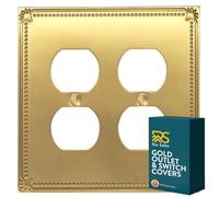 Rio Salto Sunken Pearls Metal Brushed Brass Gold Double Duplex 2 Gang Duplex Outlet Medium Size Decorative Covers Light Switch Cover Switch Plate Brushed Brass (2-Gang, Duplex)