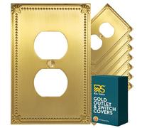 Rio Salto Sunken Pearls Metal Brushed Brass Gold Light Switch Covers Wall Plate Outlet Duplex Wall Switch Decorative Medium Size (1-Gang Duplex 8-Pack)