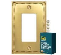 Rio Salto Sunken Pearls Metal Brushed Brass Gold Rocker Light Switch Wall Plate or Outlet Cover Decora Single Receptacle Decorative Wallplate Covers Medium Size (1-Gang Rocker)