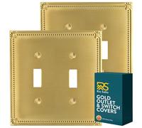 Rio Salto Sunken Pearls Metal Vibrant Yellow Gold Double Toggle Light Switch Cover Metal Decorative Toggle Switch Covers Wall Plate Outlet Cover Wall Electric Togle (2-Gang Toggle 2-Pack)