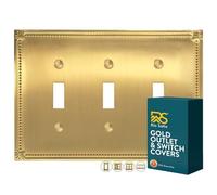 Rio Salto Sunken Pearls Triple Toggle Light Switch Brass Gold Metal Wall Plate 3-Gang Toggle Wallplate Cover Wall Plate Light Switch Covers Three Gang (Brushed Brass, 3-Gang Toggle)