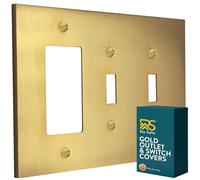 Rio Salto The Forge Collection - Gold Metal Wall Plate Cover, 3-Gang Combo Switch Plate (Rocker + Toggle + Toggle), Brushed Brass Outlet Cover with Matching Screws - Decorative Gold Light Switch Plate