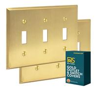 Rio Salto Toggle Light Switch Cover Plate Triple Toggle Flip Switch Outlet Covers 3 Gang BRASS Brushed Brass Gold Metal - Deco Collection, Standard Size 4.50" X 6.33"
