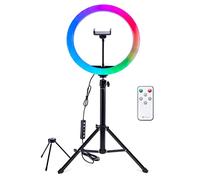 Rio Studio RGB Beauty Ring Light 12" with Adjustable Tripod Stand, Remote, Smartphone Holder & 50+ Color Modes - Dimmable LED Lighting Kit for Vlogging, Makeup, Photography & Livestreaming
