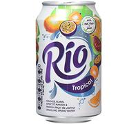Rio Tropical Original Fizzy 24 Cans Soft Drink Pack with Real Orange, Apricot, Mango, Passion Fruit and Guava Juice Flavours Lightly Sparkling Cans of Pop with Vitamin C 24x330ml
