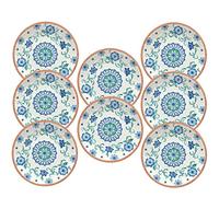 Rio Turquoise Floral Melamine/Plastic/BBQ/Outdoor Side Plates Set (8)
