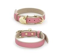 Rio Vegan Leather Dog Collar - Classy Pink Collar for Large, Medium & Small Dogs - Comfortable with Golden Buckle (S 34cm - 40cm)