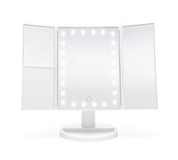 Rio 24 LED Tri-Fold Makeup Mirror with Touch Dimmable Lights, 3X/2X Magnification, 3 Color Modes, Portable Dual Power Cosmetic Vanity Mirror for Home and Travel, Perfect for Close-up Beauty (White)