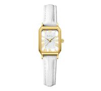 RioFoior Vintage Gold Watches for Women-Small Rectangular Case Roman Dial,Comfortable Leather Strap,Water Resistant（Gold-White）