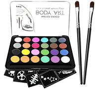 RIOGOO Face Paint Kit for Kids - 32 Stencils, 24 Large Water Based Paints, 2 Brushes, Professional Quality Face & Body Paint, Hypoallergenic Safe & Non-Toxic, Ideal for Halloween Party Face Painting