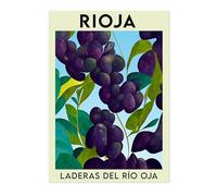 Rioja, Grapes Fruit Market Poster Kitchen Wall Decor Print Abstract Colourful Wall Art Food Travel Bedroom Artwork Picture, A3 (Print Only) - 42x29.7cm