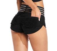 RIOJOY Women Sports Shorts Ruched Butt Elastic High Waist Gym Workout Yoga Short Pants, XL, Black
